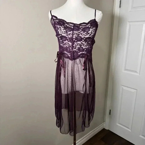 Vintage Women Black Floral Sheer Mesh Baby Doll Slip Lingerie M/L dark Fairycore - Picture 4 of 6